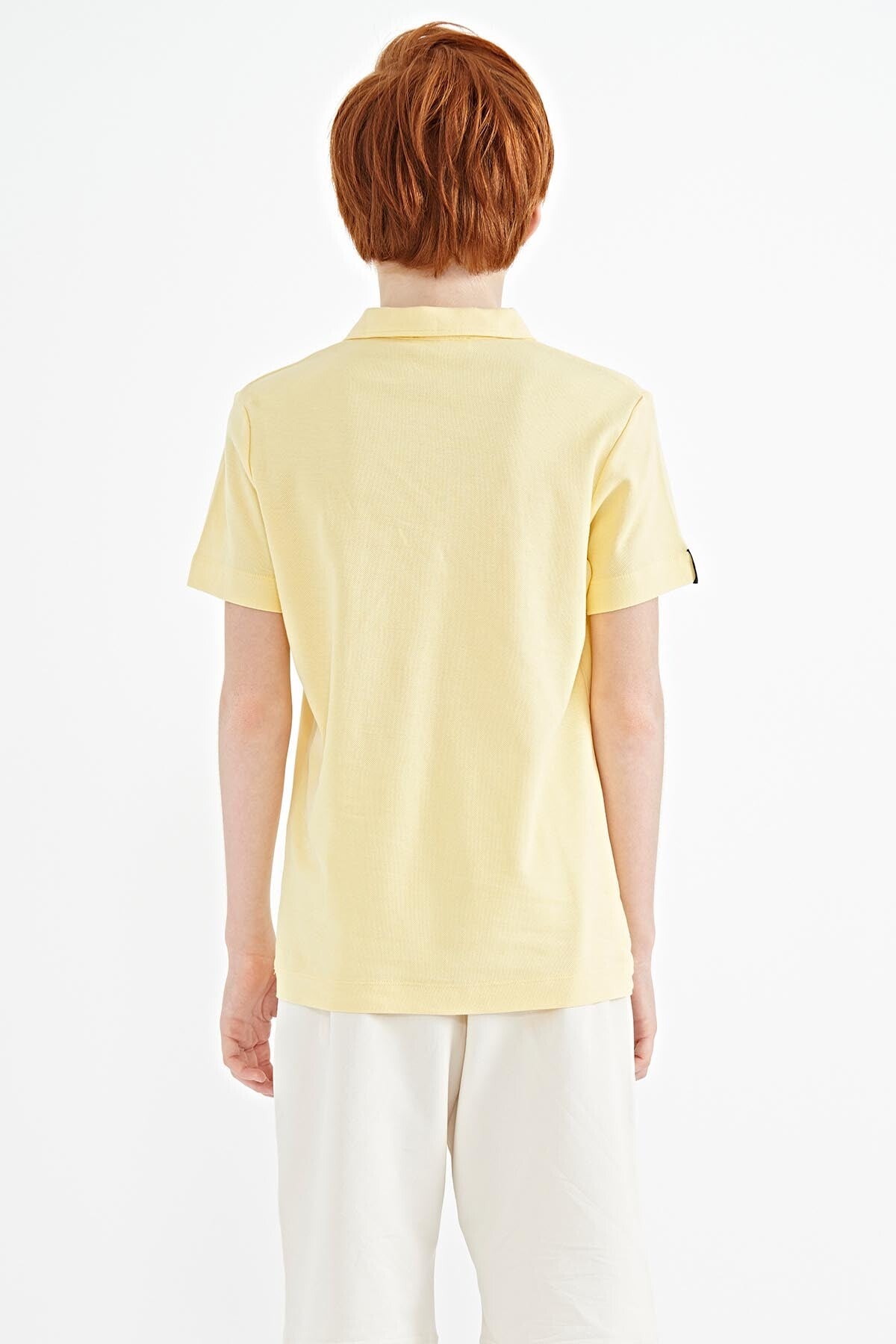Yellow Minimal Embroidery Detailed Standard Pattern Polo Collar Boys T-Shirt - 11084