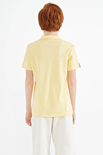 Yellow Minimal Embroidery Detailed Standard Pattern Polo Collar Boys T-Shirt - 11084