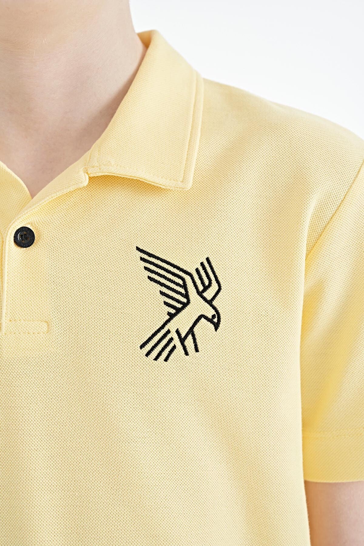 Yellow Minimal Embroidery Detailed Standard Pattern Polo Collar Boys T-Shirt - 11084