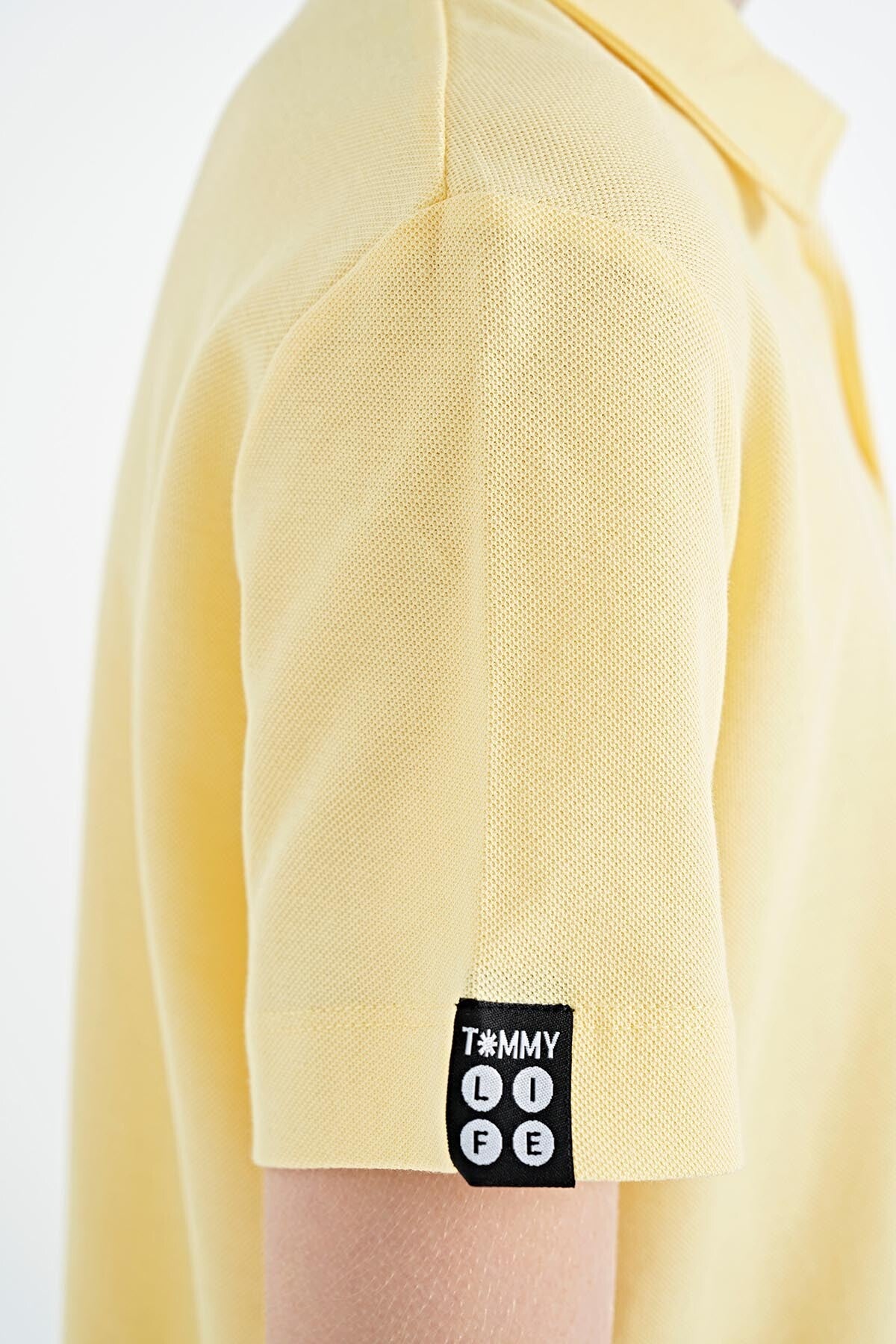 Yellow Minimal Embroidery Detailed Standard Pattern Polo Collar Boys T-Shirt - 11084