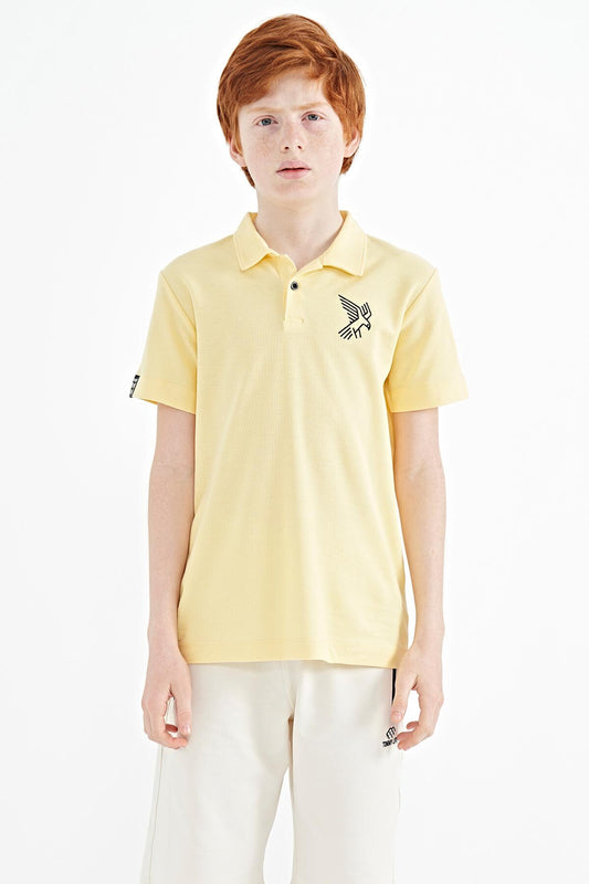 Yellow Minimal Embroidery Detailed Standard Pattern Polo Collar Boys T-Shirt - 11084