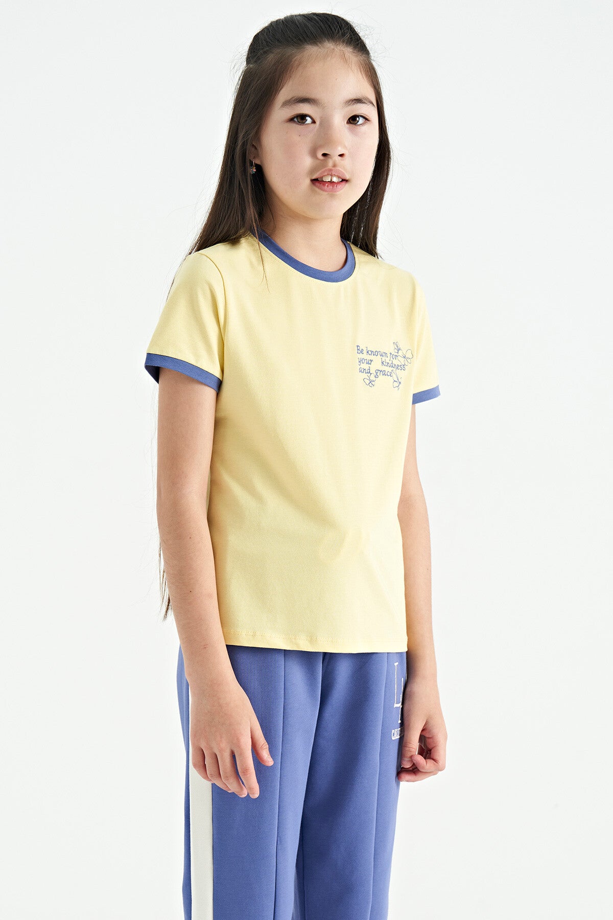 Yellow Minimal Print O Neck Comfort Fit Short Sleeve Girl's T-Shirt - 75110