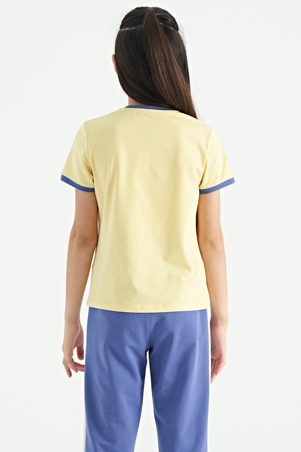 Yellow Minimal Print O Neck Comfort Fit Short Sleeve Girl's T-Shirt - 75110