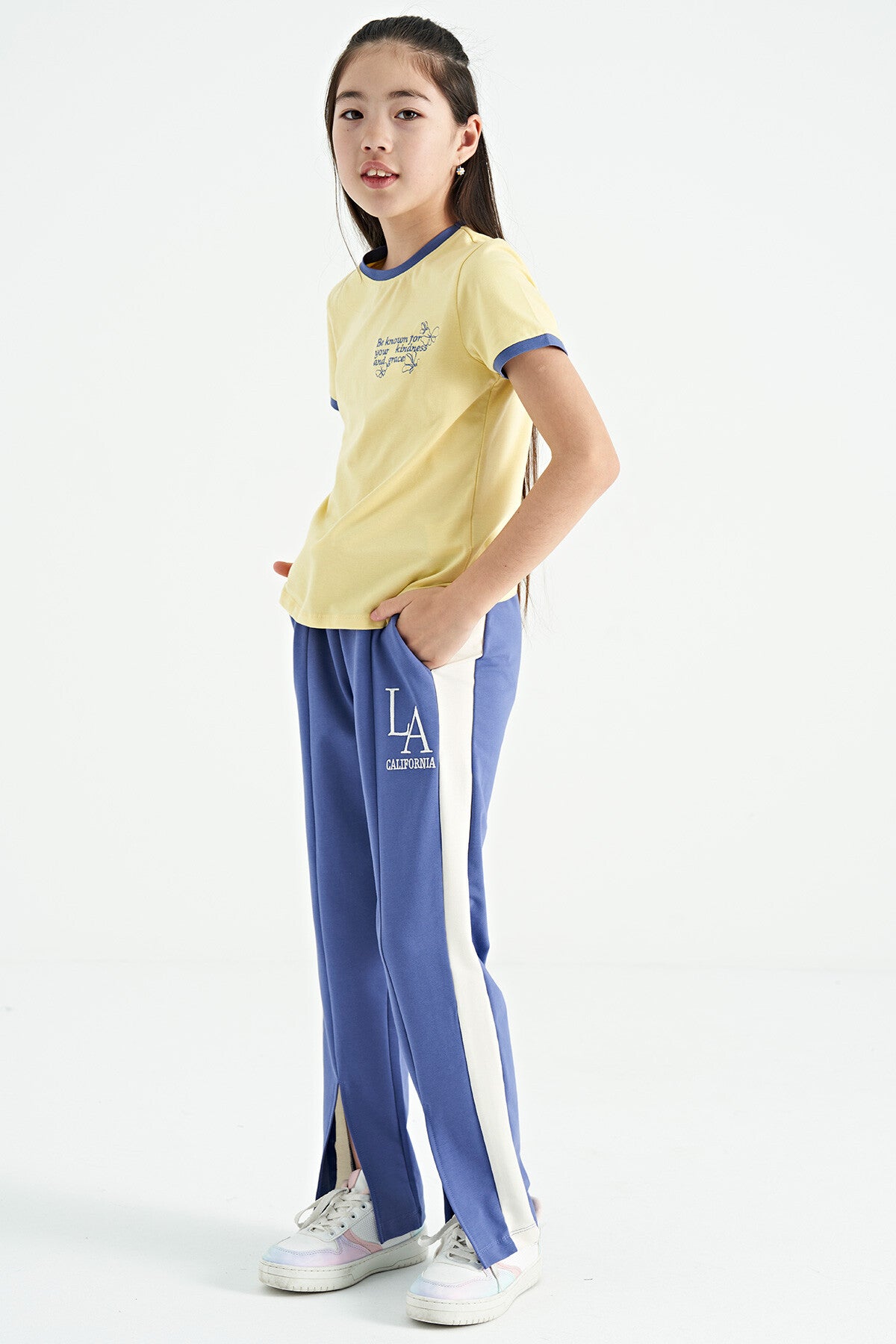 Yellow Minimal Print O Neck Comfort Fit Short Sleeve Girl's T-Shirt - 75110