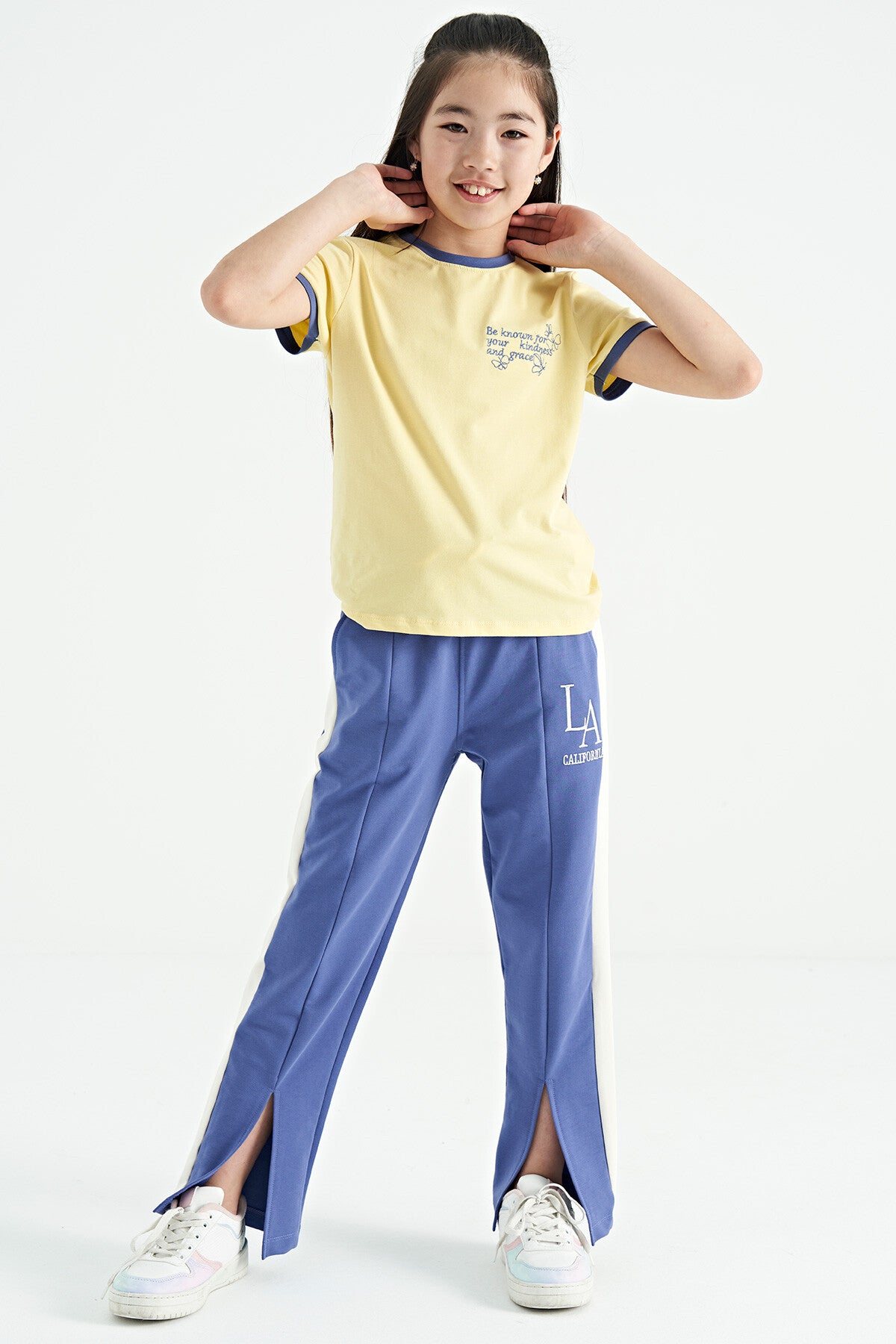 Yellow Minimal Print O Neck Comfort Fit Short Sleeve Girl's T-Shirt - 75110