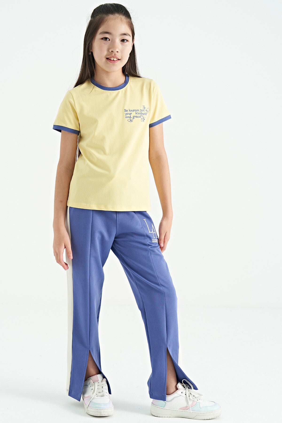Yellow Minimal Print O Neck Comfort Fit Short Sleeve Girl's T-Shirt - 75110