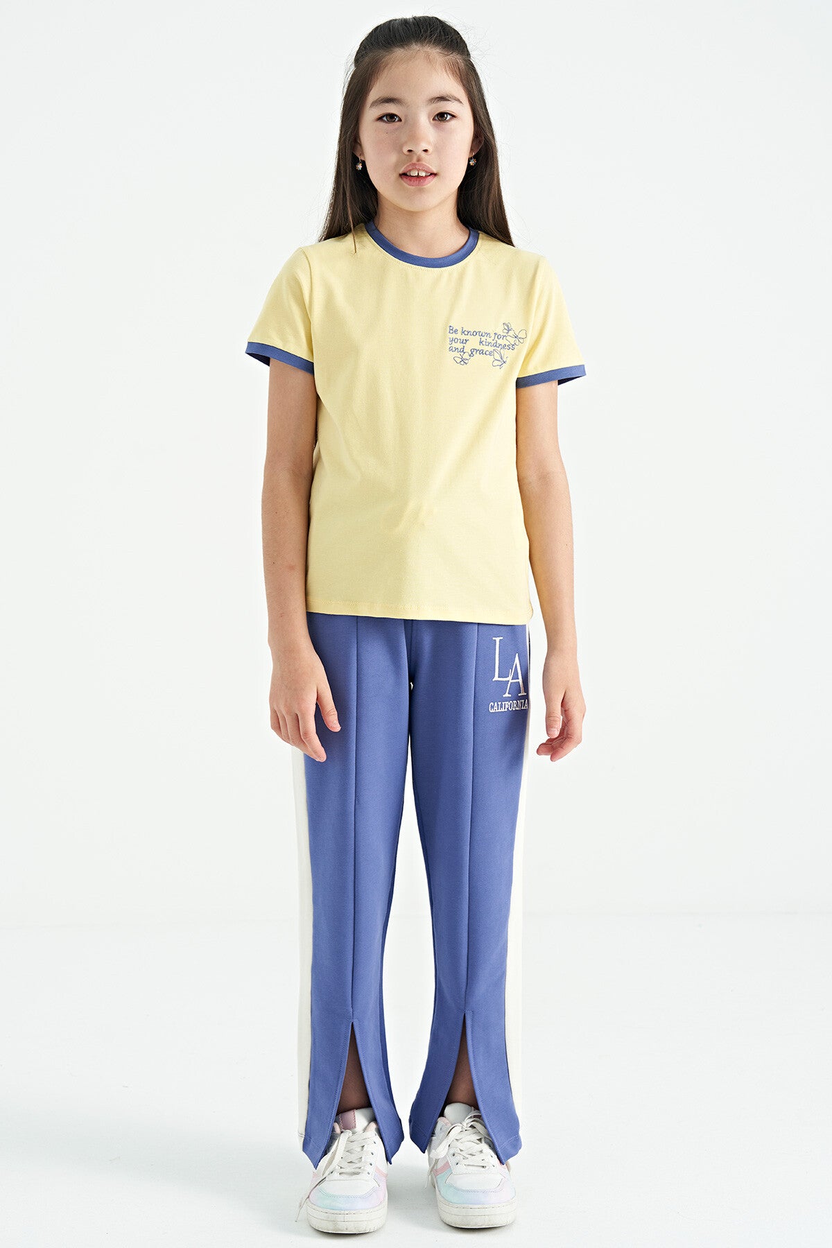 Yellow Minimal Print O Neck Comfort Fit Short Sleeve Girl's T-Shirt - 75110