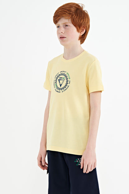 Embroidered Yellow Detailed O Collar Standard Cut Boys T-Shirt - 11115