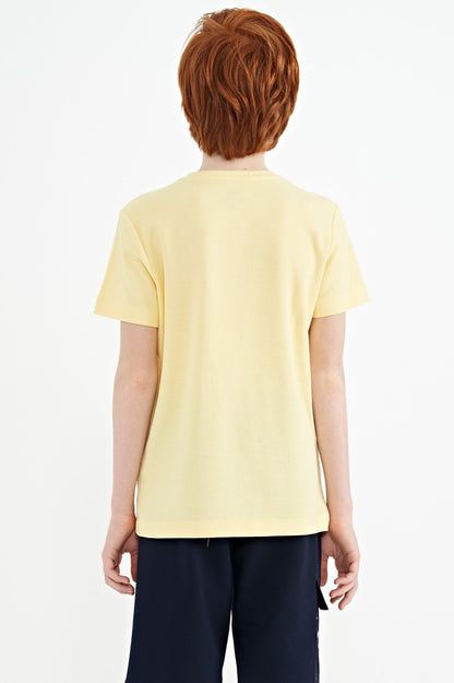 Embroidered Yellow Detailed O Collar Standard Cut Boys T-Shirt - 11115