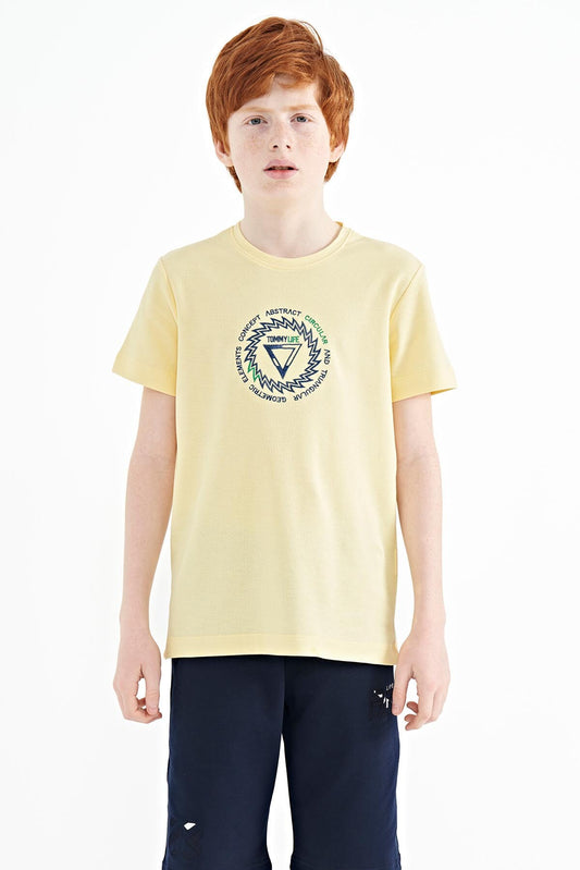 Embroidered Yellow Detailed O Collar Standard Cut Boys T-Shirt - 11115