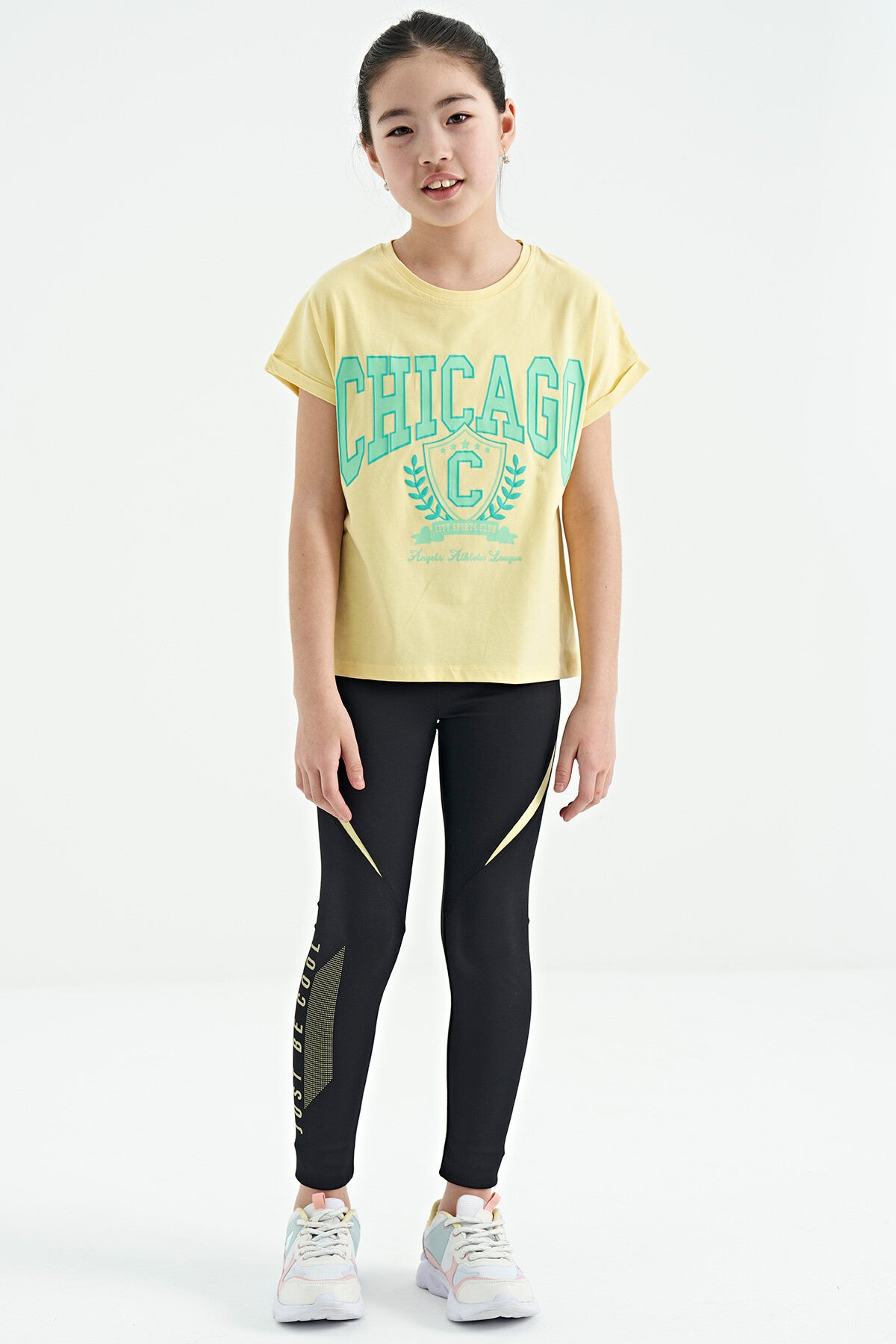 Yellow O Collar Low Shoulder Comfort Fit Short Sleeve Girls T-Shirt - 75128