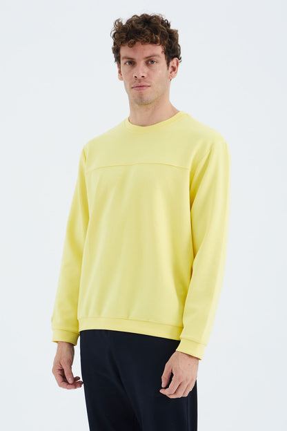 Yellow O Collar Front Stitch Detailed Basic Relax Fit Men's Sweatshirt - 88270