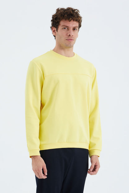 Yellow O Collar Front Stitch Detailed Basic Relax Fit Men's Sweatshirt - 88270