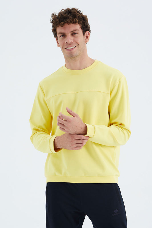 Yellow O Collar Front Stitch Detailed Basic Relax Fit Men's Sweatshirt - 88270