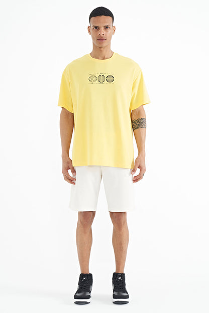 Yellow Front Back Printed O Collar Oversize Men's T-shirt - 88224