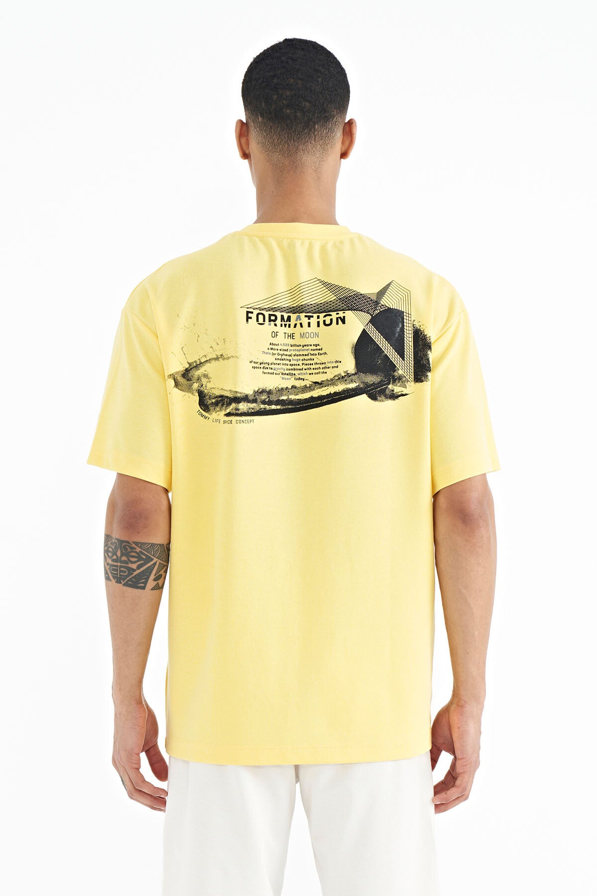 Yellow Front Back Printed O Collar Oversize Men's T-shirt - 88224