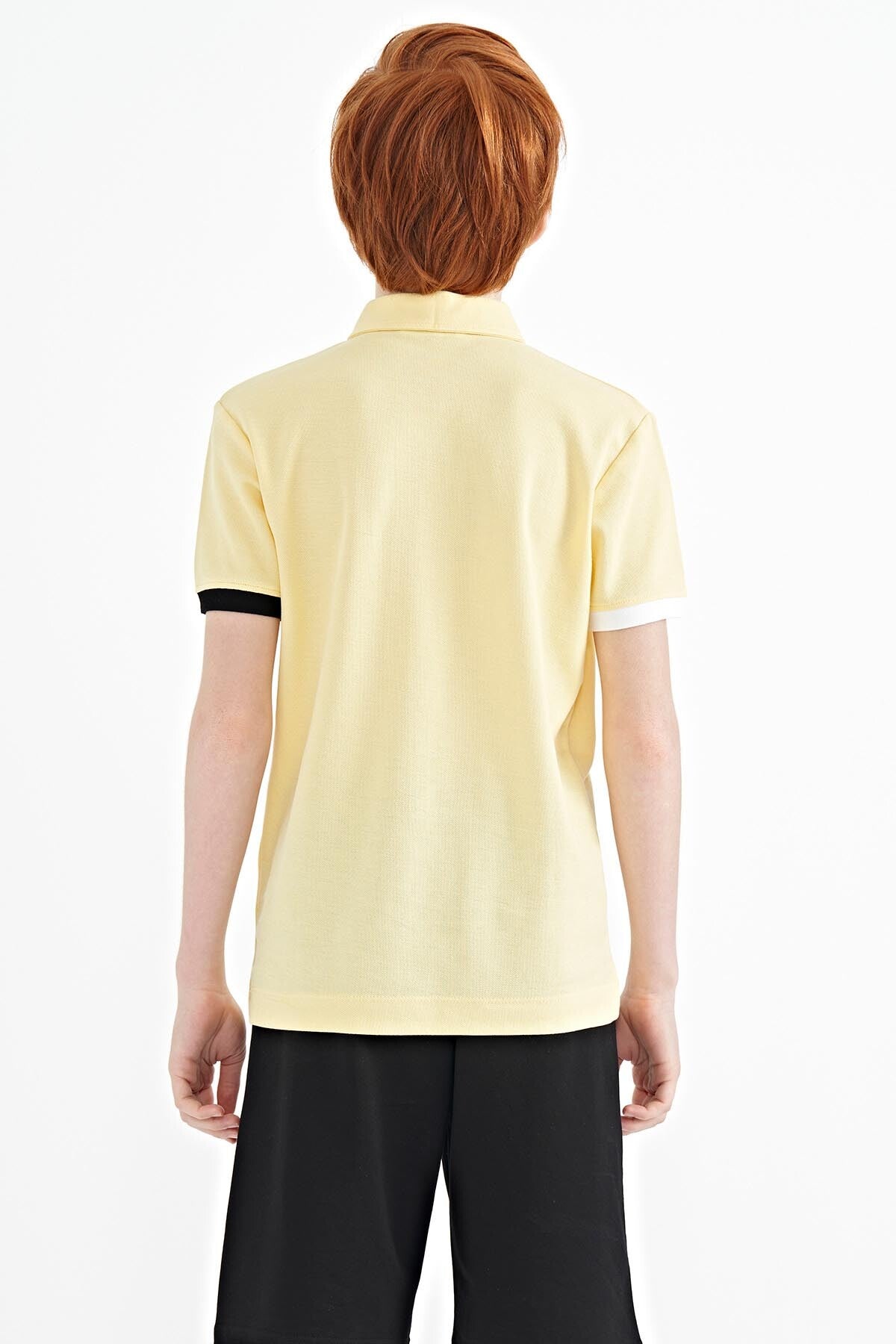 Yellow Front Pocket Detailed Printed Standard Fit Polo Collar Boys' T-Shirt - 11102
