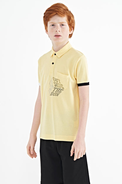 Yellow Front Pocket Detailed Printed Standard Fit Polo Collar Boys' T-Shirt - 11102