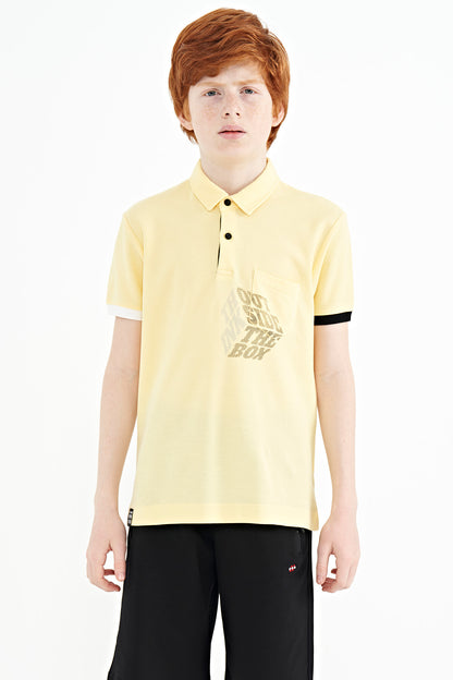 Yellow Front Pocket Detailed Printed Standard Fit Polo Collar Boys' T-Shirt - 11102