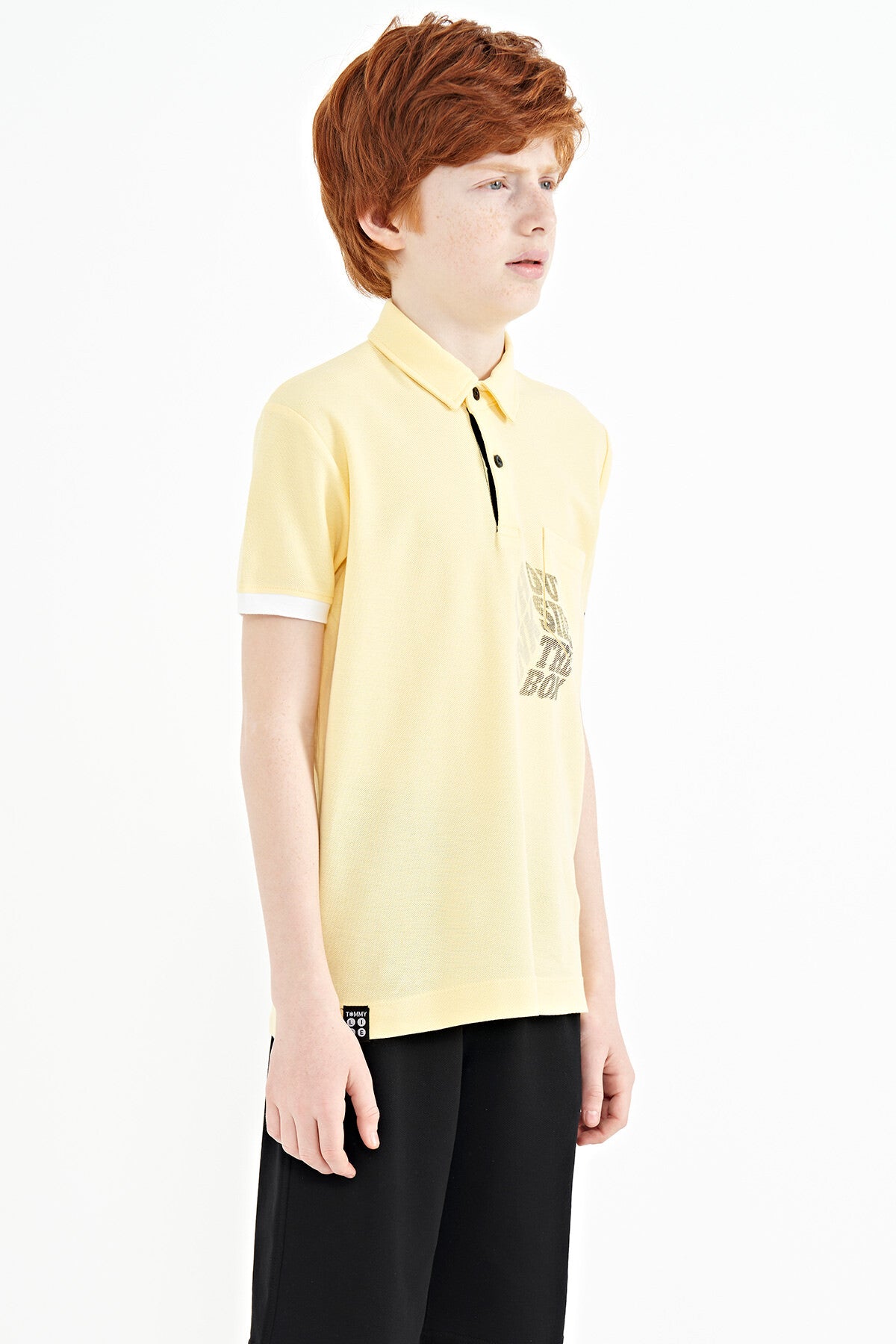Yellow Front Pocket Detailed Printed Standard Fit Polo Collar Boys' T-Shirt - 11102