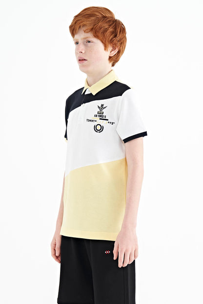 Colorful Embroidered Block Detailed Standard Cut Polo Collar Boys T-Shirt - 11088