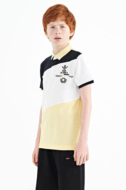 Colorful Embroidered Block Detailed Standard Cut Polo Collar Boys T-Shirt - 11088