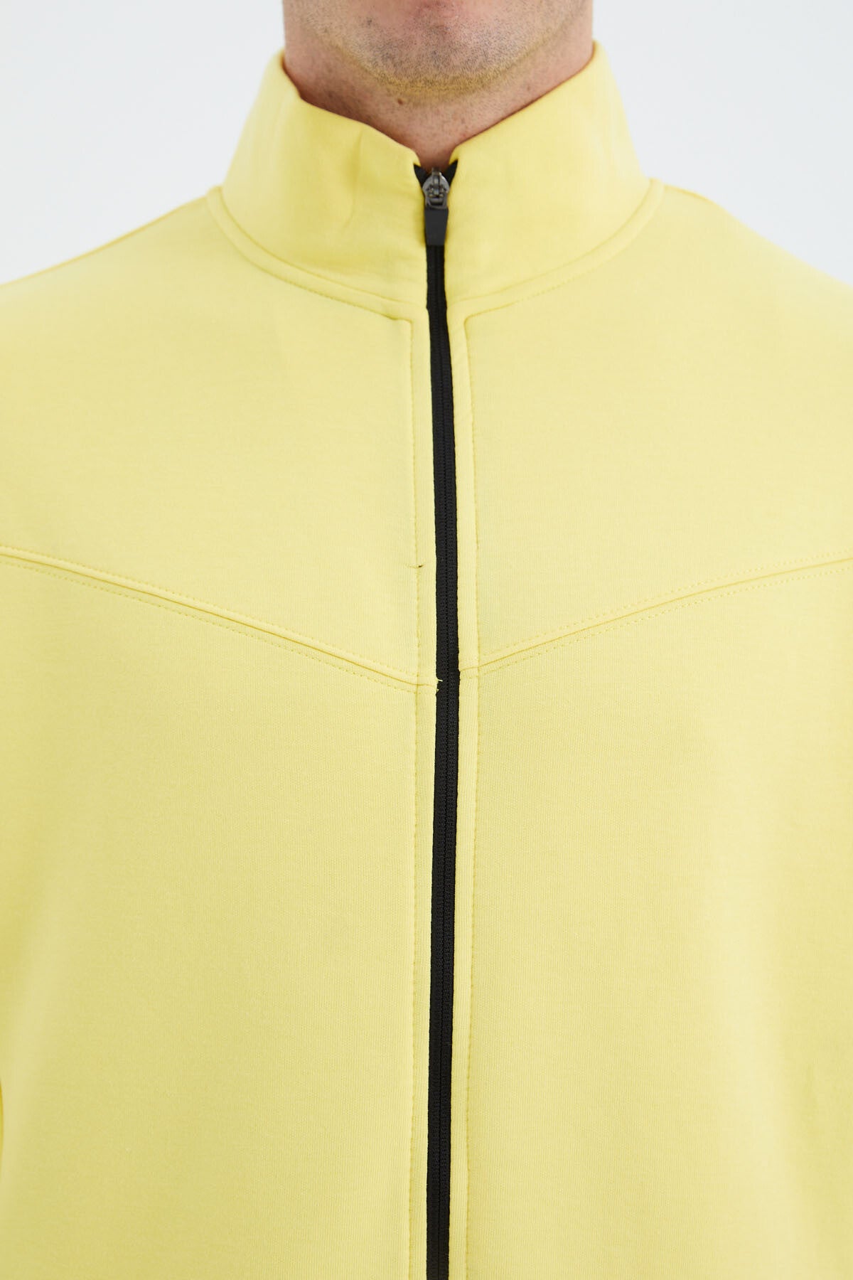 Yellow - Black Stand Collar Hidden Pocket Detailed Relax Fit Men's Tracksuit Set - 85220