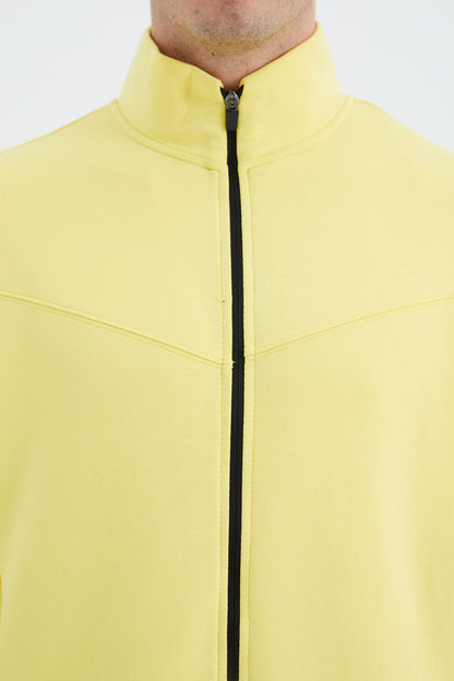 Yellow - Black Stand Collar Hidden Pocket Detailed Relax Fit Men's Tracksuit Set - 85220