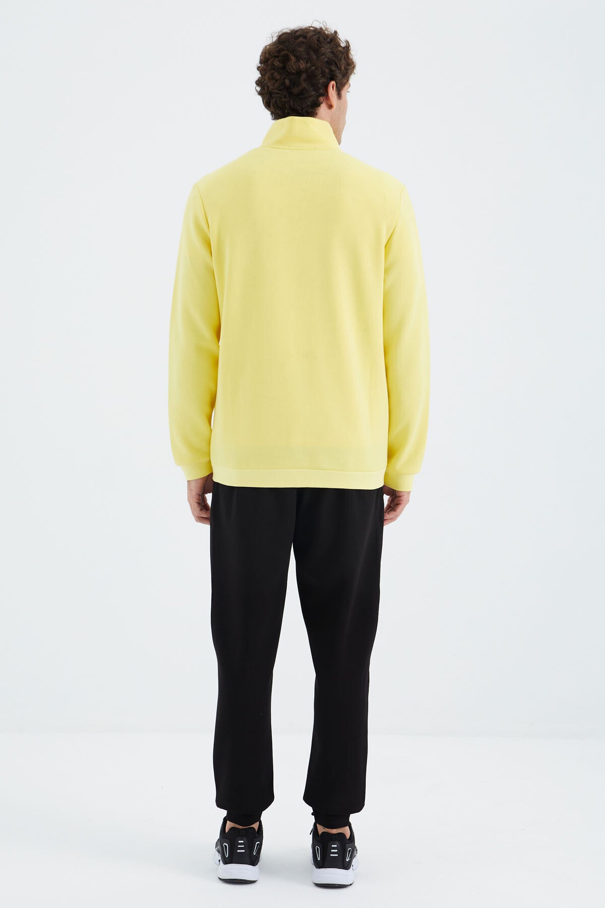 Yellow - Black Stand Collar Hidden Pocket Detailed Relax Fit Men's Tracksuit Set - 85220