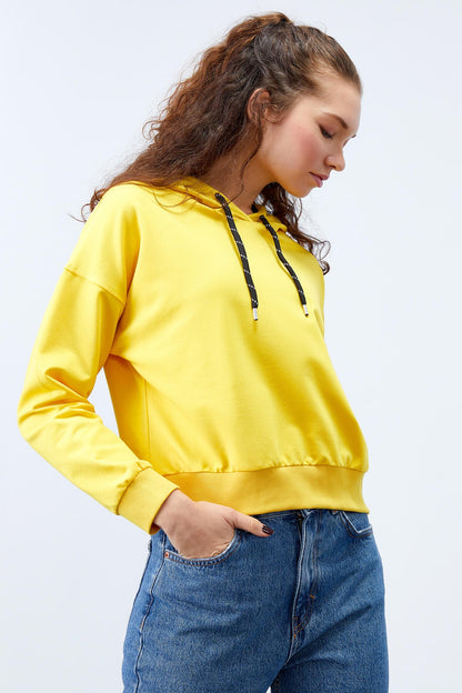 Yellow Long Sleeve Comfort Fit Hooded Women's Sweatshirt - 97115