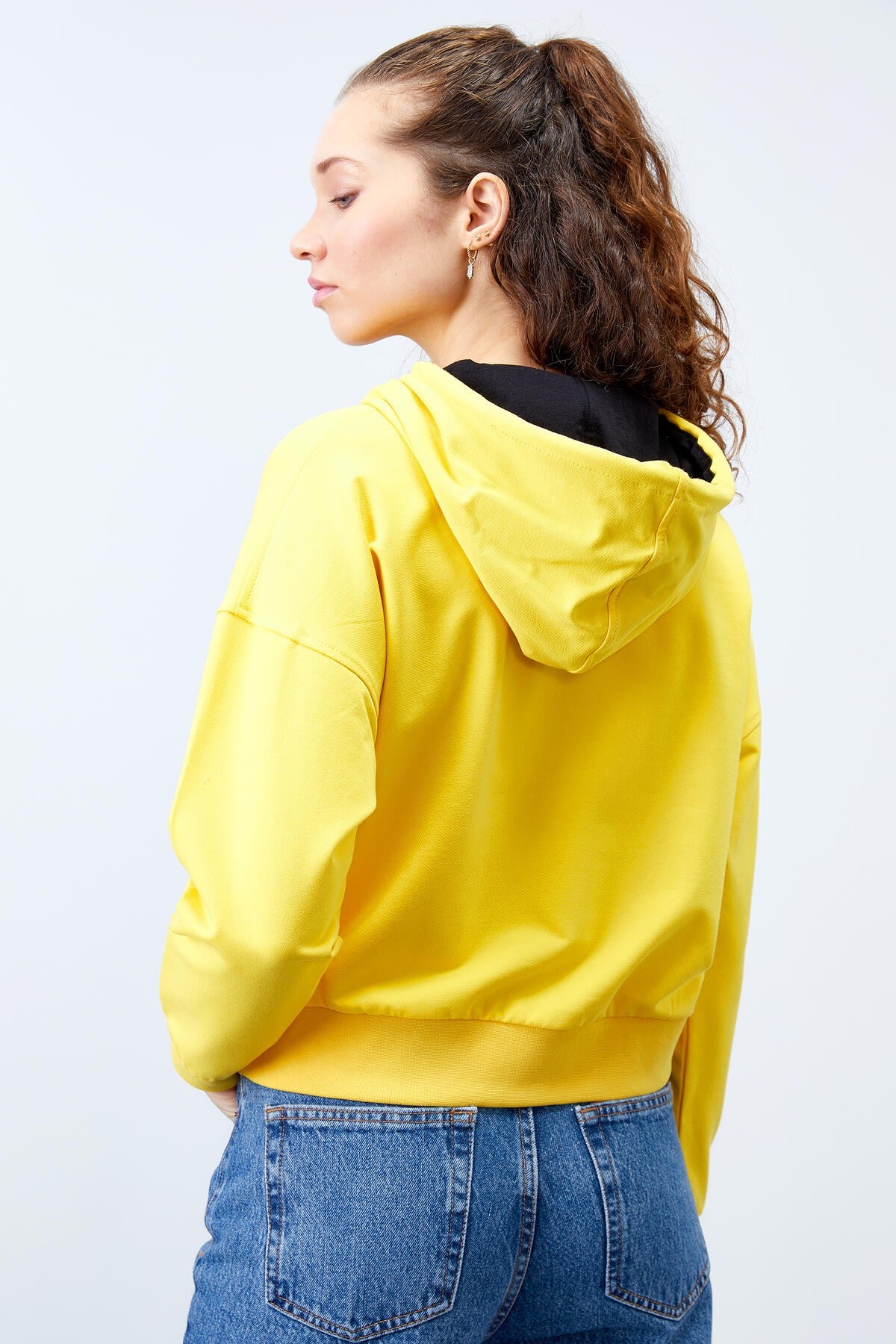 Yellow Long Sleeve Comfort Fit Hooded Women's Sweatshirt - 97115