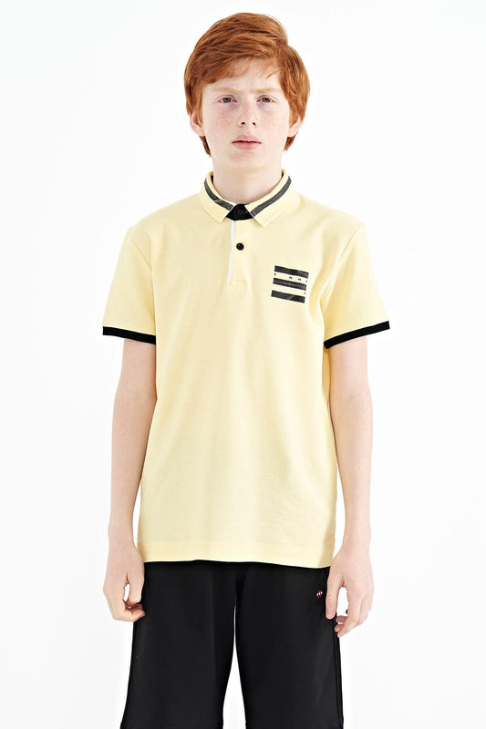 Blue Collar Color Block Print Detailed Standard Cut Boys' T-Shirt - 11111