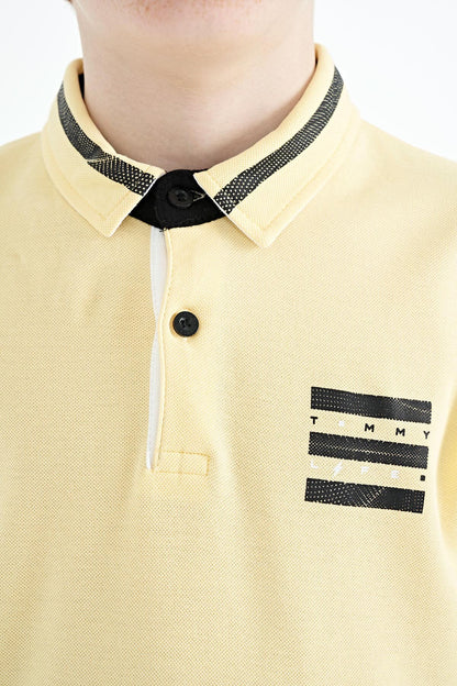 Blue Collar Color Block Print Detailed Standard Cut Boys' T-Shirt - 11111