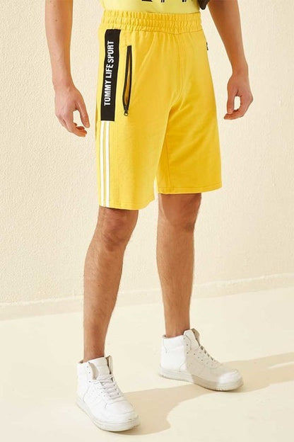Yellow Side Stripe Printed Standard Fit Men's Shorts - 81145