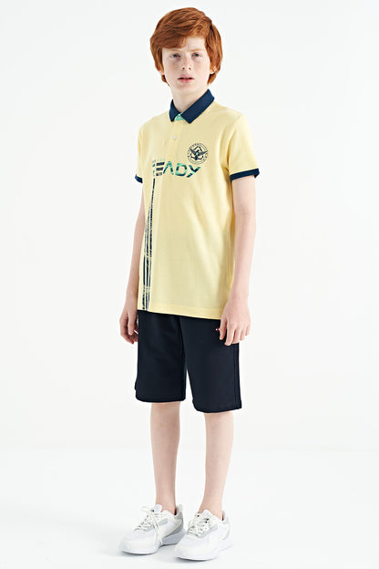 Yellow Print Pattern Standard Fit Polo Collar Boys T-Shirt - 11143