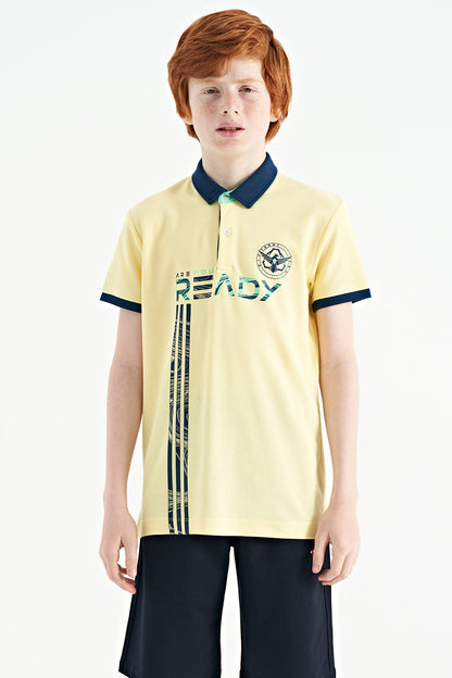 Yellow Print Pattern Standard Fit Polo Collar Boys T-Shirt - 11143