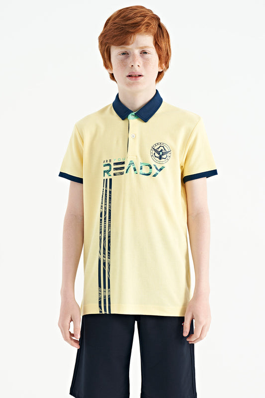 Yellow Print Pattern Standard Fit Polo Collar Boys T-Shirt - 11143