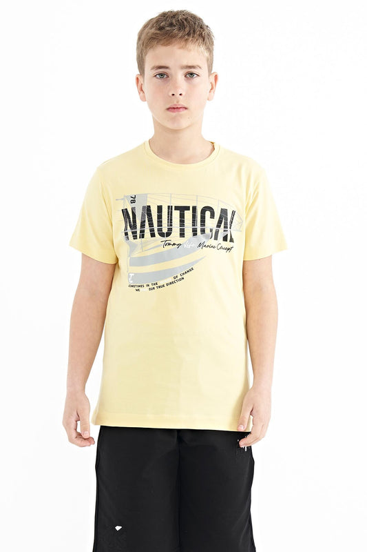 Yellow Print O Collar Standard Cut Boys' T-Shirt - 11100