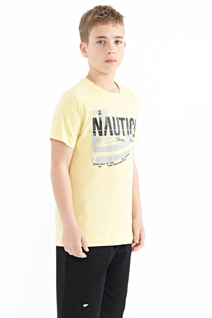 Yellow Print O Collar Standard Cut Boys' T-Shirt - 11100