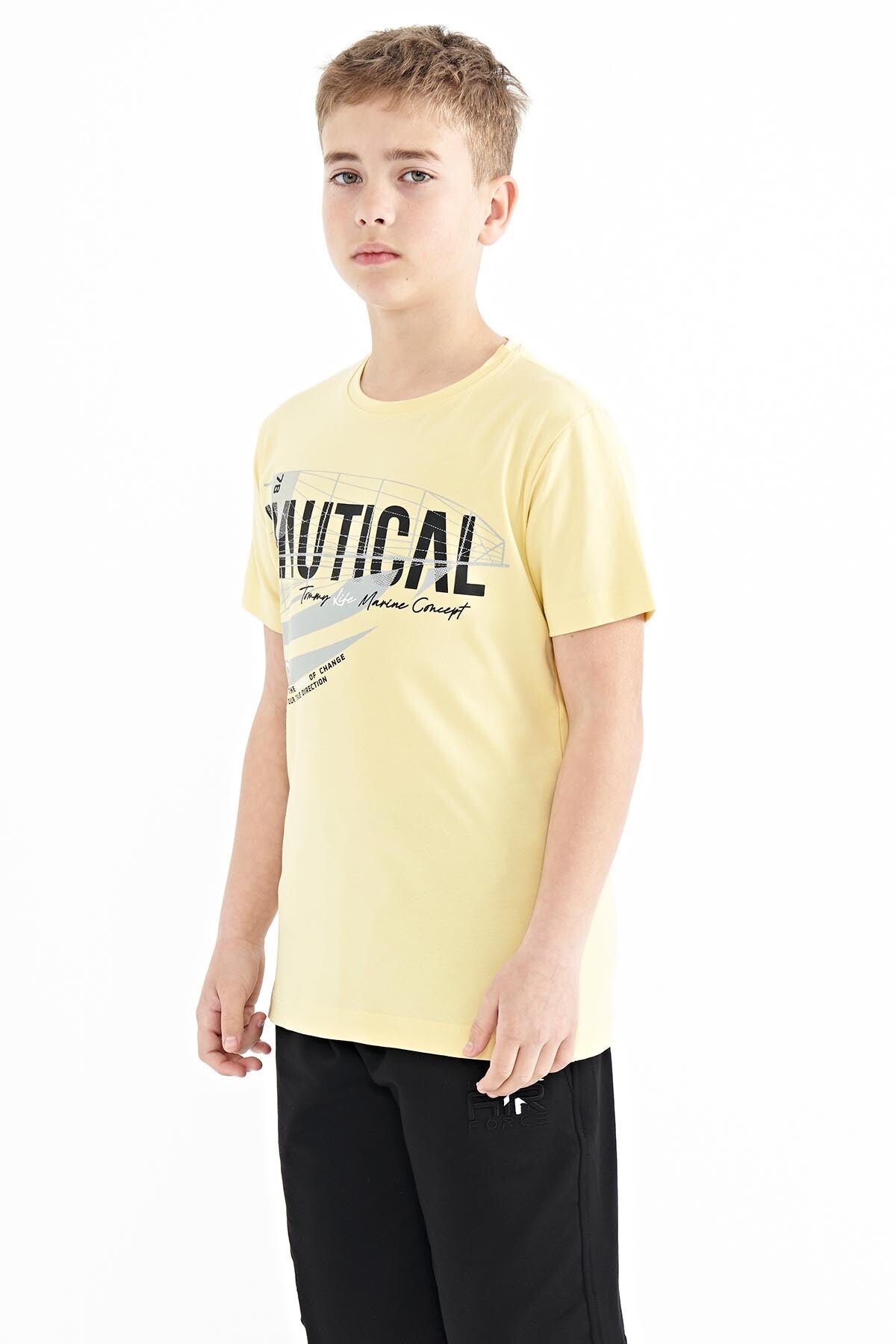 Yellow Print O Collar Standard Cut Boys' T-Shirt - 11100
