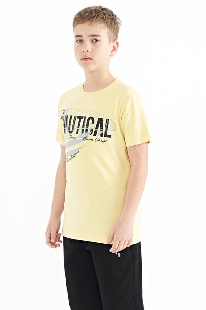 Yellow Print O Collar Standard Cut Boys' T-Shirt - 11100