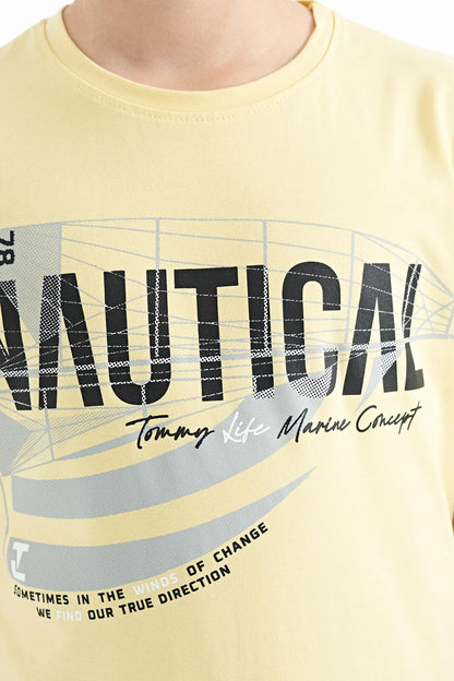 Yellow Print O Collar Standard Cut Boys' T-Shirt - 11100