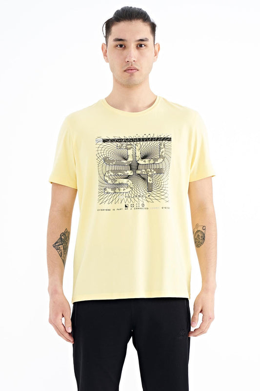 Yellow Print O Collar Standard Fit Men's T-shirt - 88170