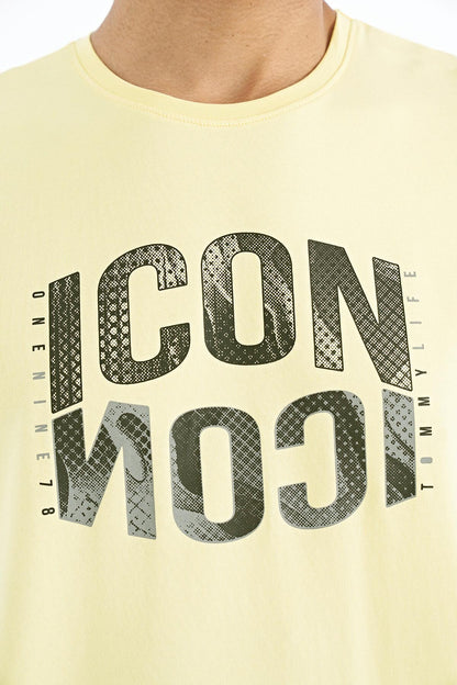 Yellow Print O Collar Standard Fit Men's T-Shirt - 88174