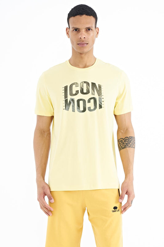 Yellow Print O Collar Standard Fit Men's T-Shirt - 88174