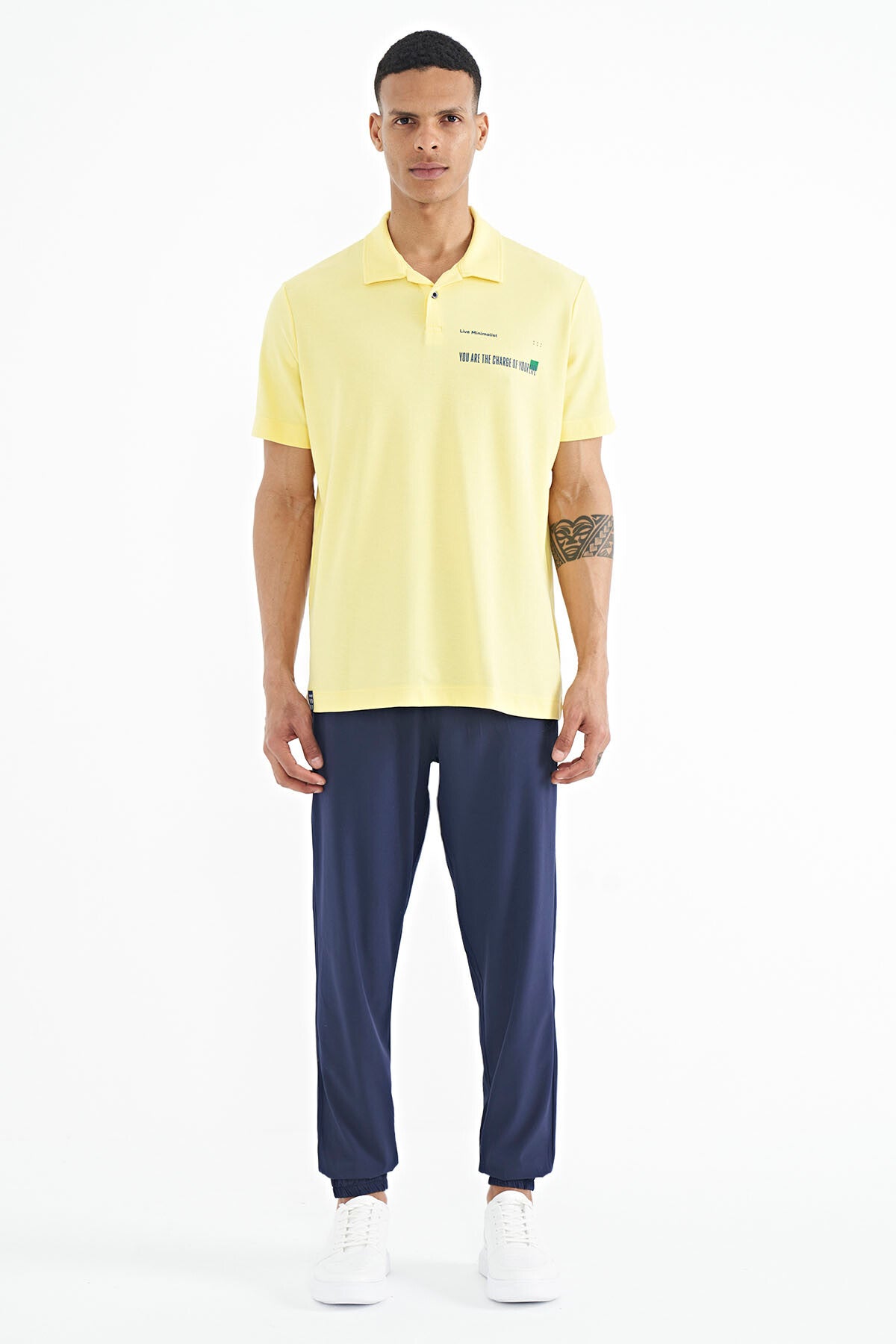 Yellow Print Standard Fit Polo Collar Men's T-shirt - 88236