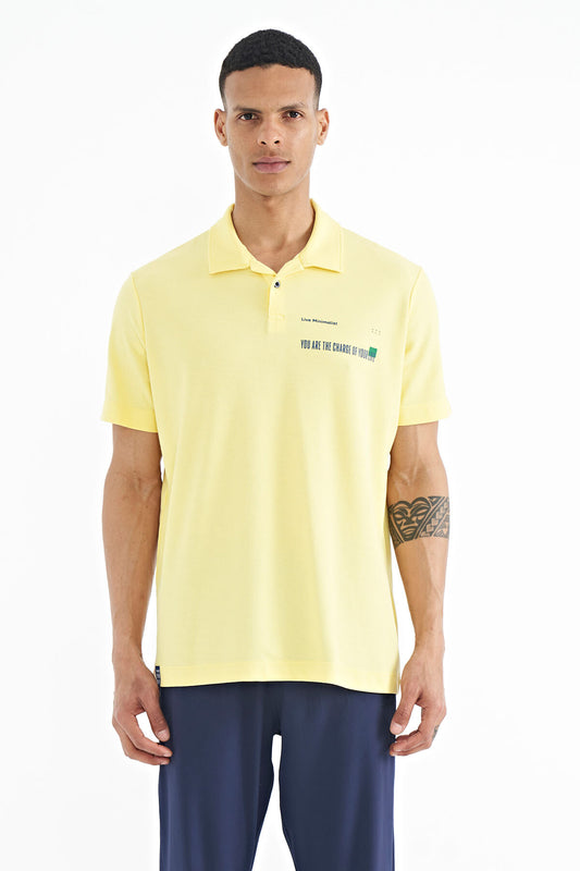 Yellow Print Standard Fit Polo Collar Men's T-shirt - 88236