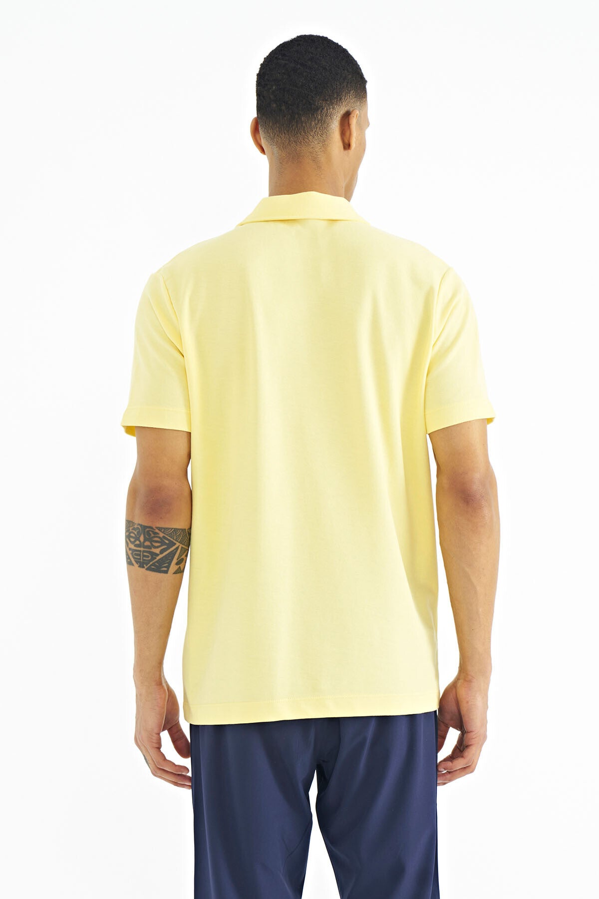 Yellow Print Standard Fit Polo Collar Men's T-shirt - 88236