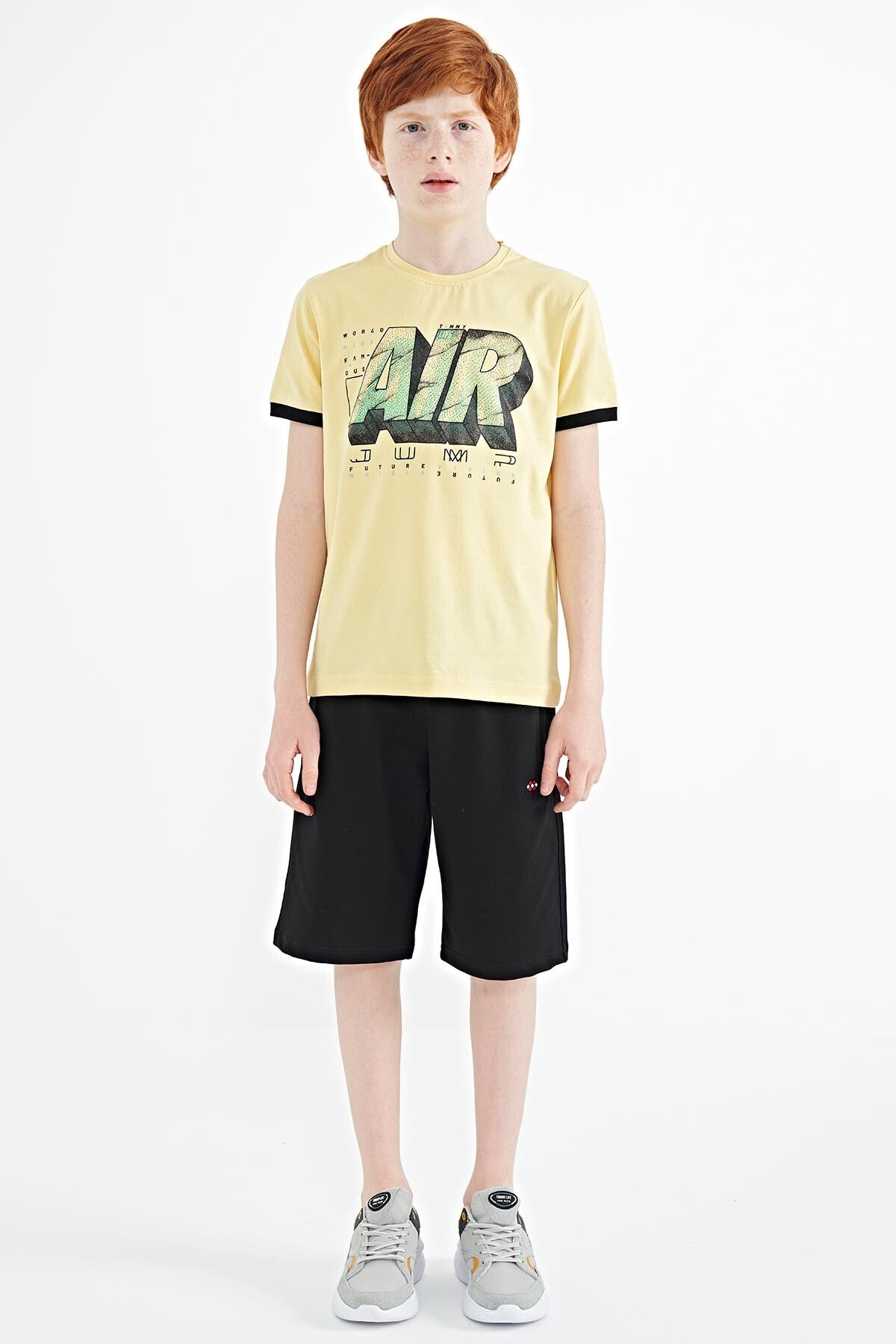 Yellow Print Standard Fit O Neck Boys' T-Shirt - 11098