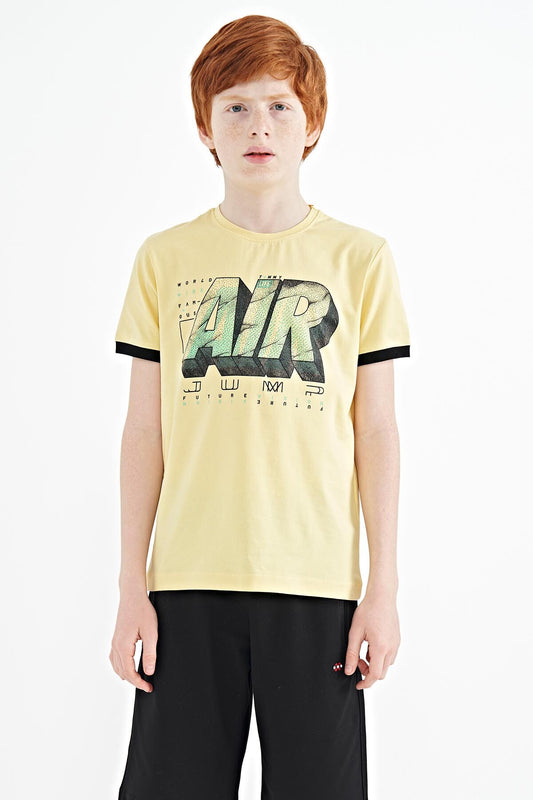 Yellow Print Standard Fit O Neck Boys' T-Shirt - 11098